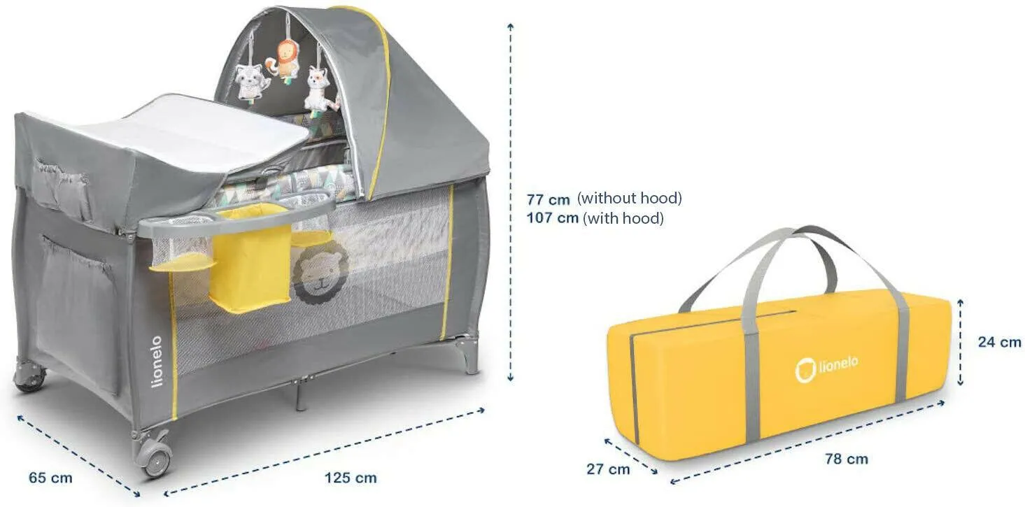 Baby bed toddler travel cot changing accessories SVEN LIONELO YELLOW SCANDI