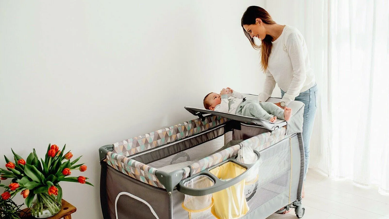 Baby bed toddler travel cot changing accessories SVEN LIONELO YELLOW SCANDI
