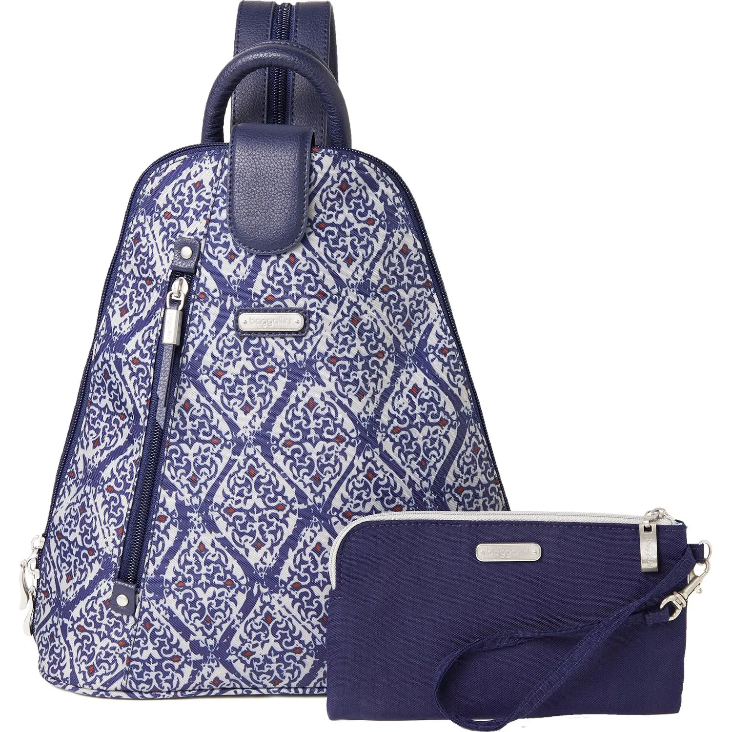 Baggallini Metro Backpack With RFID Phone Wristlet Modern Damask Nylon