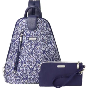 Baggallini Metro Backpack With RFID Phone Wristlet Modern Damask Nylon