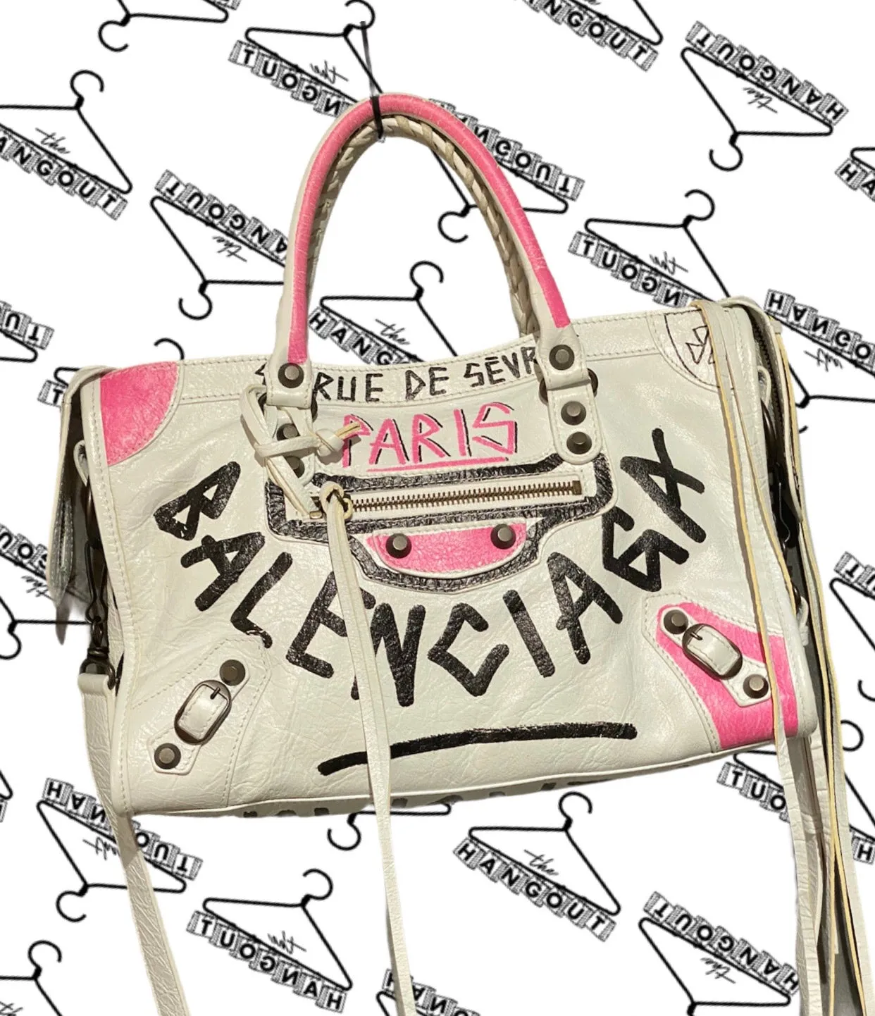 Balenciaga White Leather Graffiti Bag