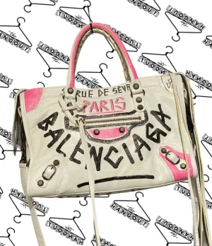 Balenciaga White Leather Graffiti Bag