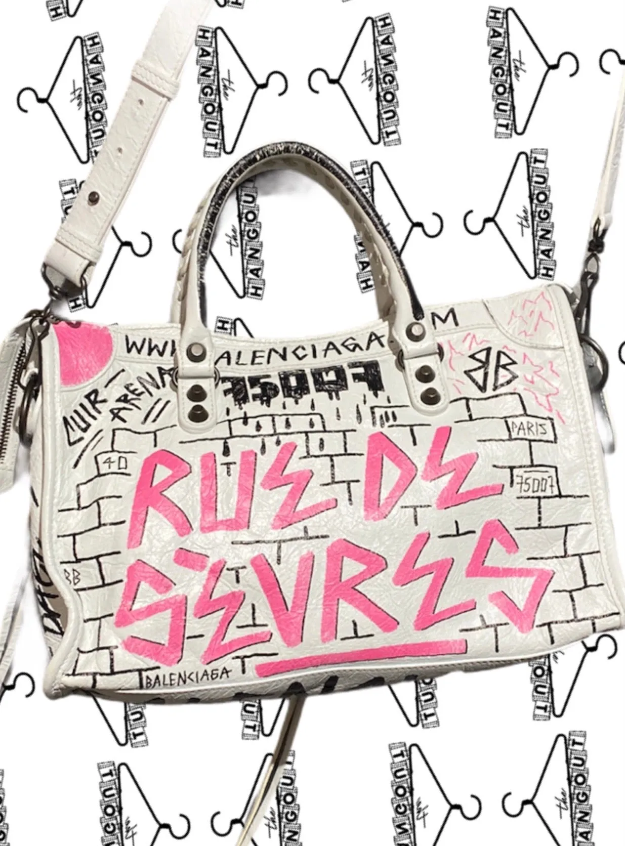 Balenciaga White Leather Graffiti Bag