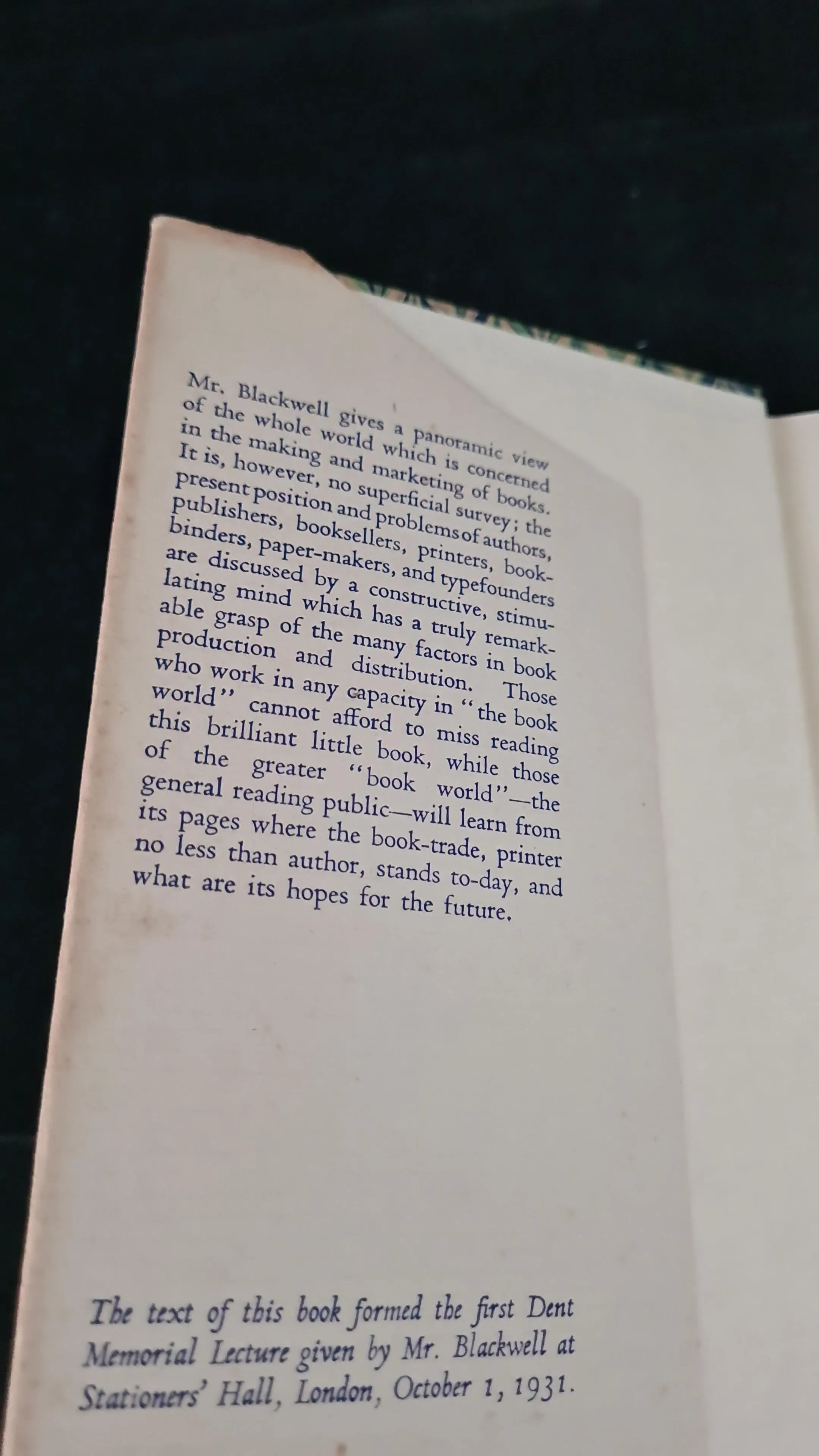 Basil Blackwell - The World of Books, A Panorama, J M Dent, 1932