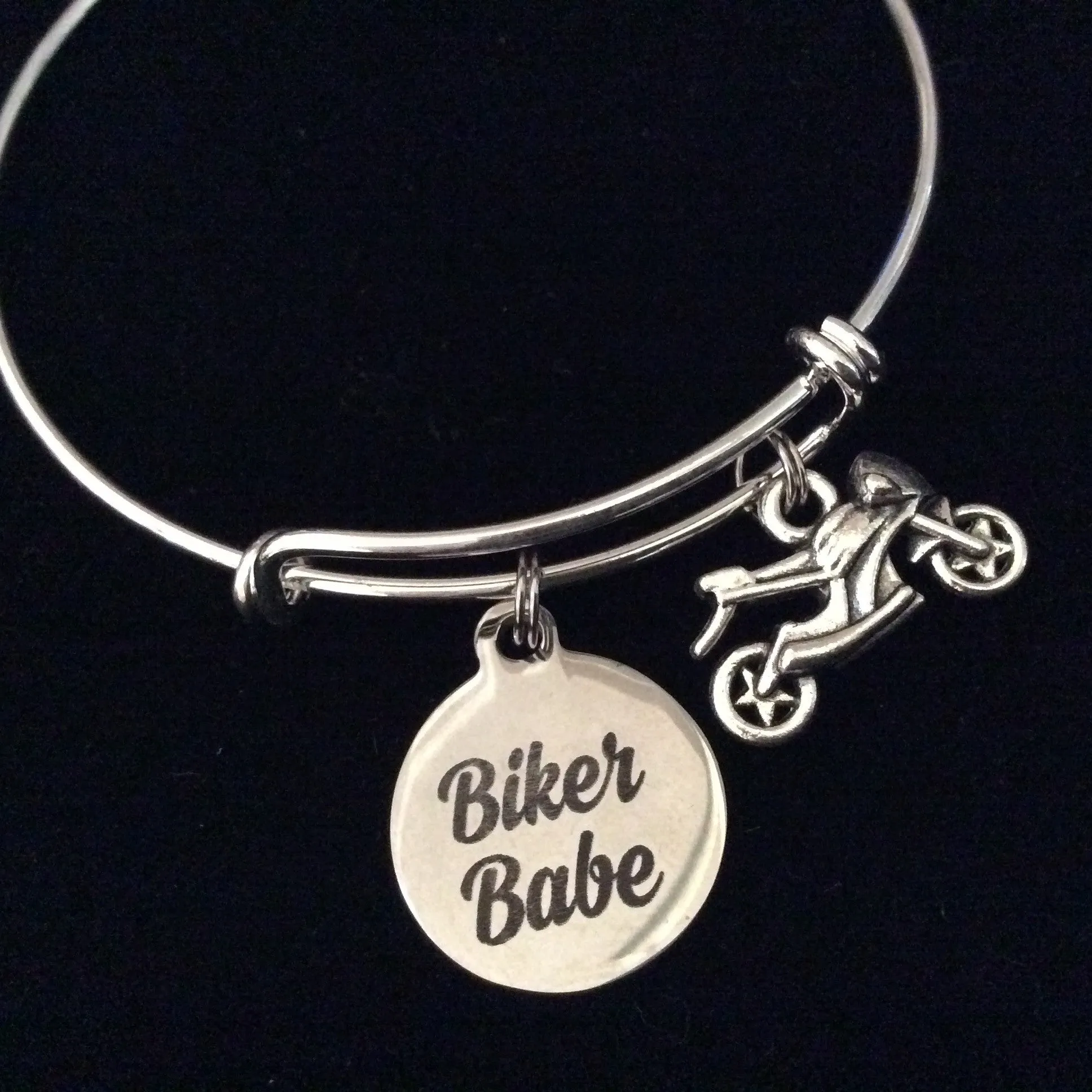 Biker Babe Silver Expandable Charm Bracelet Adjustable Bangle Gift Trendy Teenager Stacking