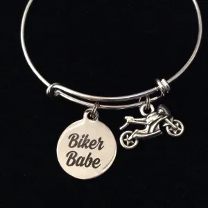 Biker Babe Silver Expandable Charm Bracelet Adjustable Bangle Gift Trendy Teenager Stacking