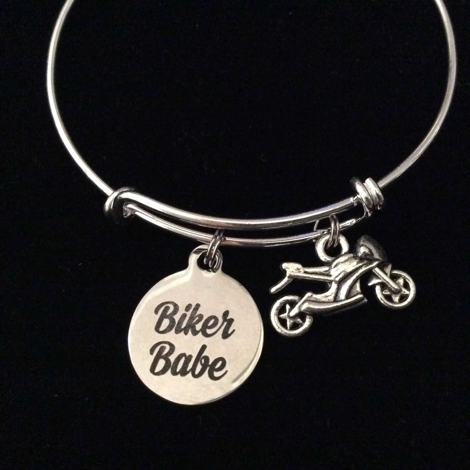 Biker Babe Silver Expandable Charm Bracelet Adjustable Bangle Gift Trendy Teenager Stacking