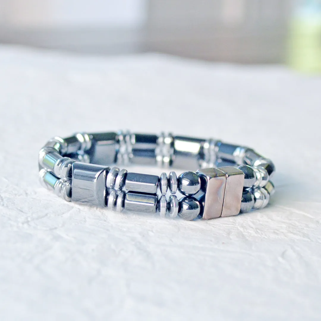 Black & Silver Metallic Magnetic Pain Relief Bracelet