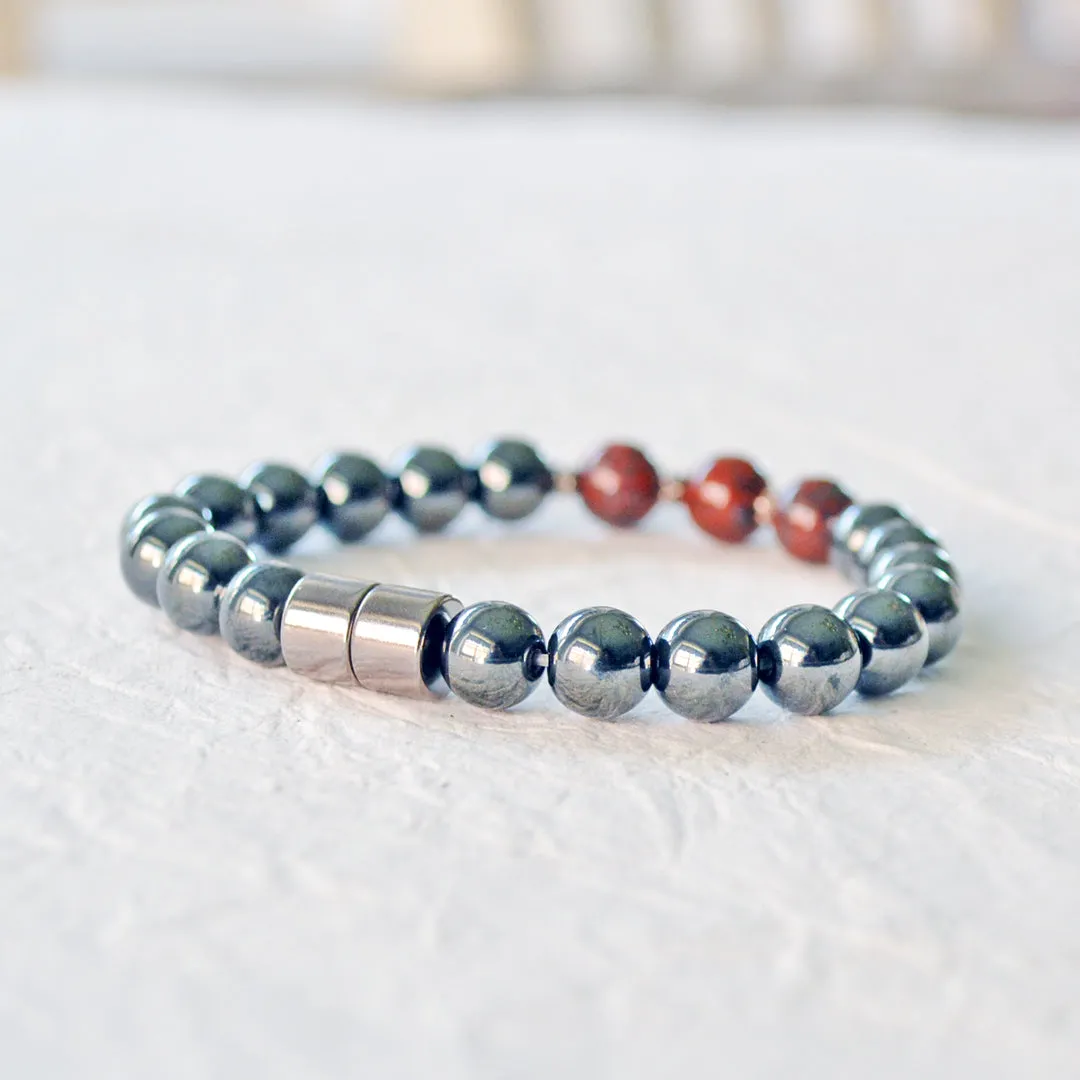Black Hematite and Jasper Magnetic Bracelet for Pain