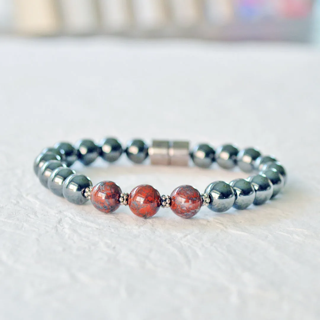 Black Hematite and Jasper Magnetic Bracelet for Pain