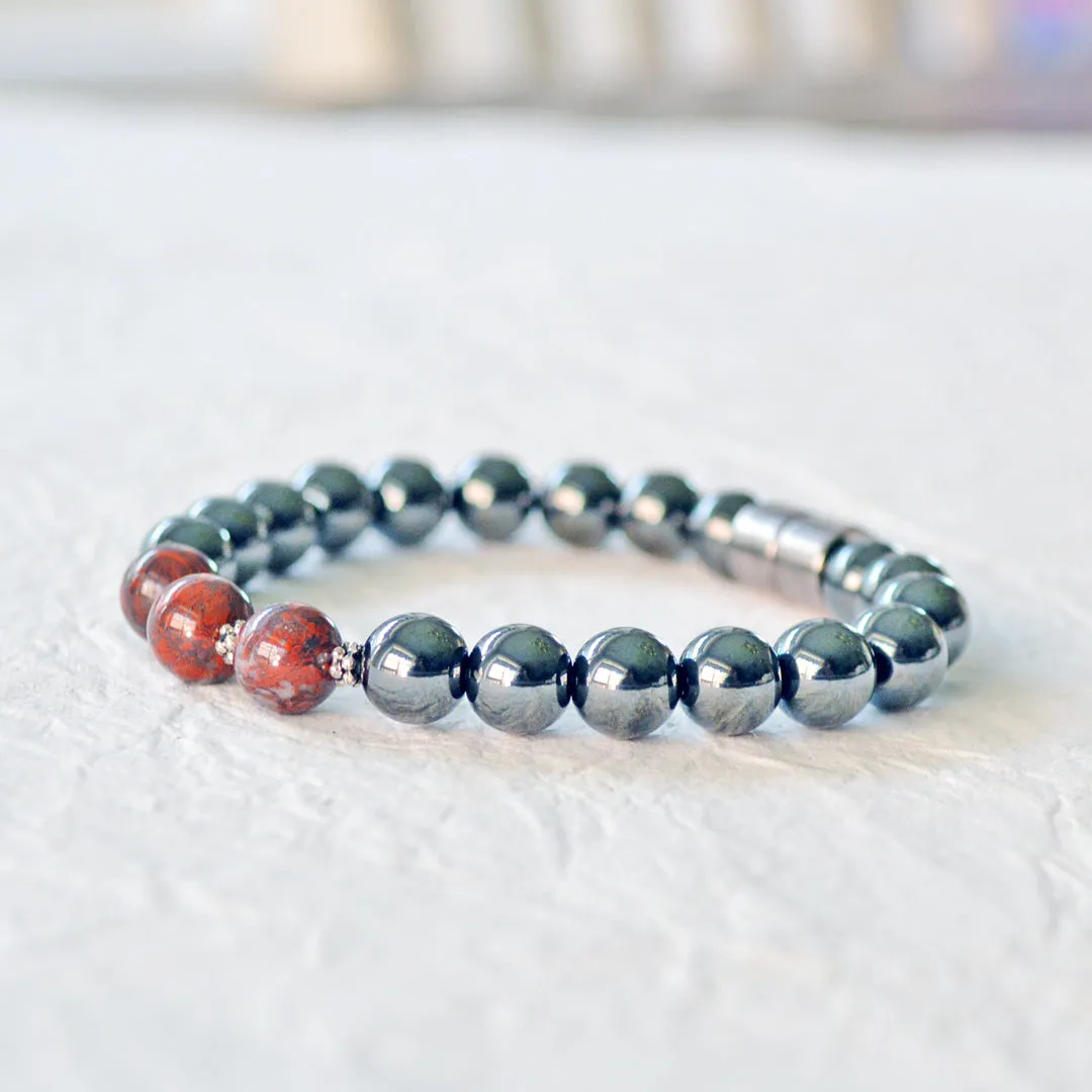 Black Hematite and Jasper Magnetic Bracelet for Pain