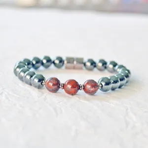 Black Hematite and Jasper Magnetic Bracelet for Pain