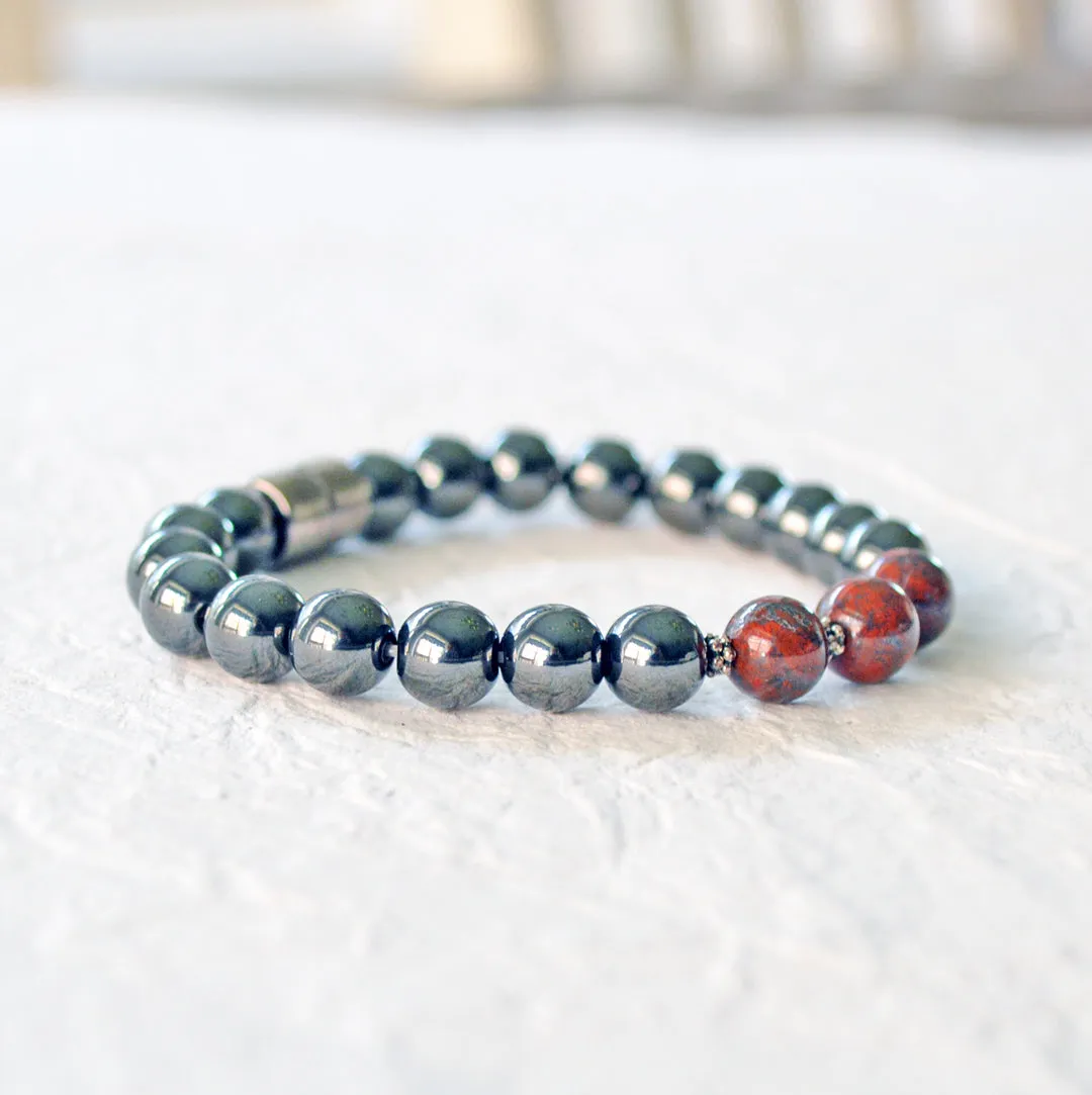 Black Hematite and Jasper Magnetic Bracelet for Pain