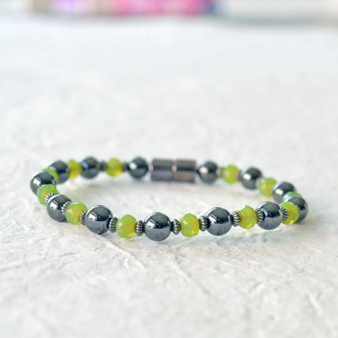 Black Hematite Bracelet & Peridot Czech Glass Magnetic Bracelet