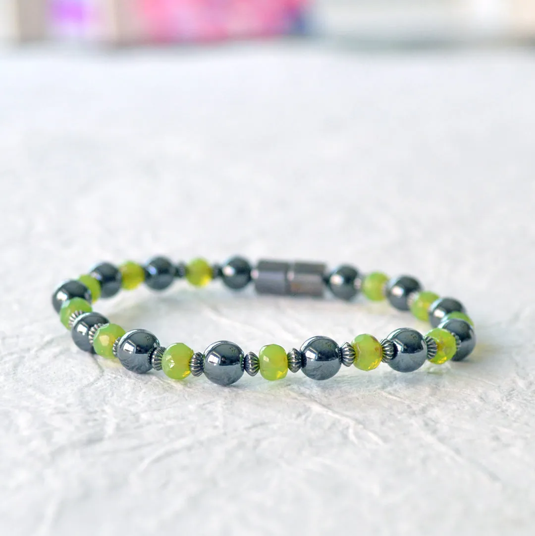 Black Hematite Bracelet & Peridot Czech Glass Magnetic Bracelet