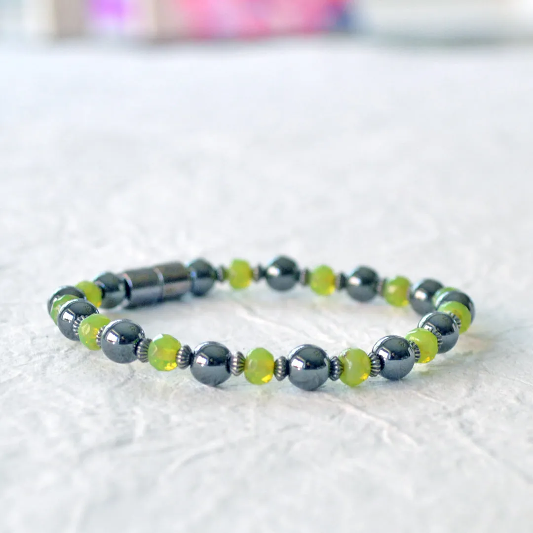 Black Hematite Bracelet & Peridot Czech Glass Magnetic Bracelet