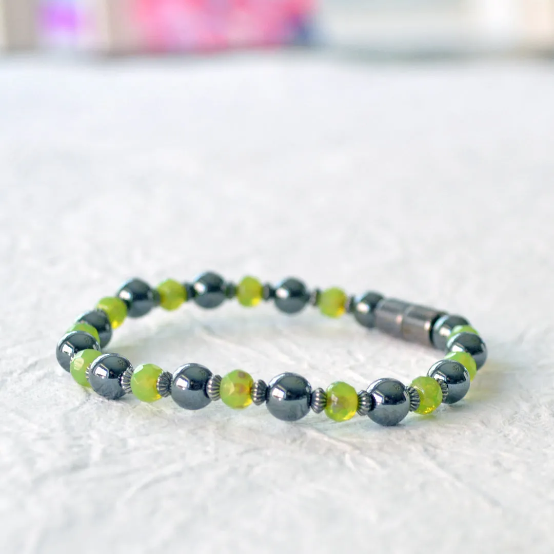 Black Hematite Bracelet & Peridot Czech Glass Magnetic Bracelet