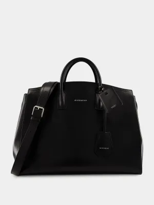 Black Leather Travel Bag with Silvery Hardware