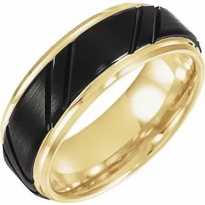Black PVD & 18K Yellow Gold-Plated Tungsten 8 mm Grooved Band 8.5
