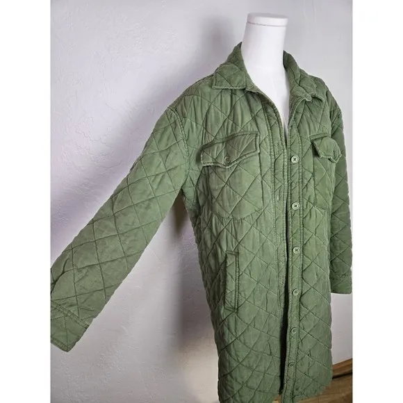 Blank NYC Shacket Happy Camper Green Quilted Jacket Size Small