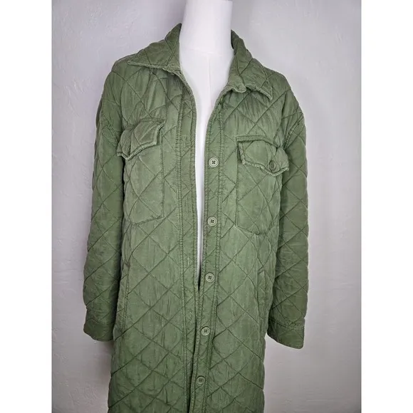 Blank NYC Shacket Happy Camper Green Quilted Jacket Size Small