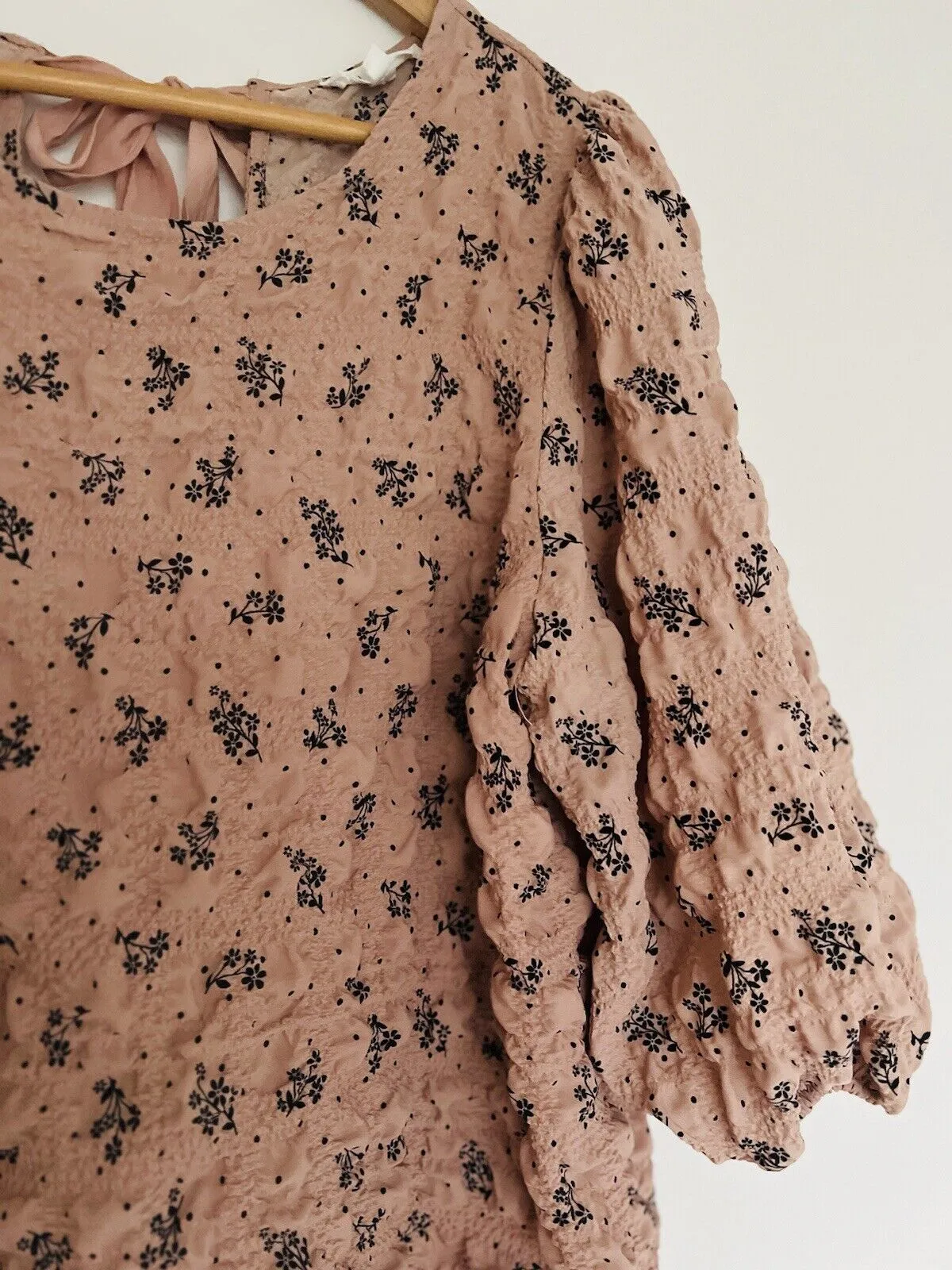 BLU PEPPER Floral Peasant Textured Top Sz S 3/4 Balloon Sleeve Pullover Boho