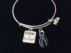 Blue Awareness Expandable Charm Bracelet Strong Is Beautiful Adjustable Bangle Gift Arthritis Colon Cancer Hope