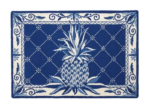 Blue Pineapple Hook Rug