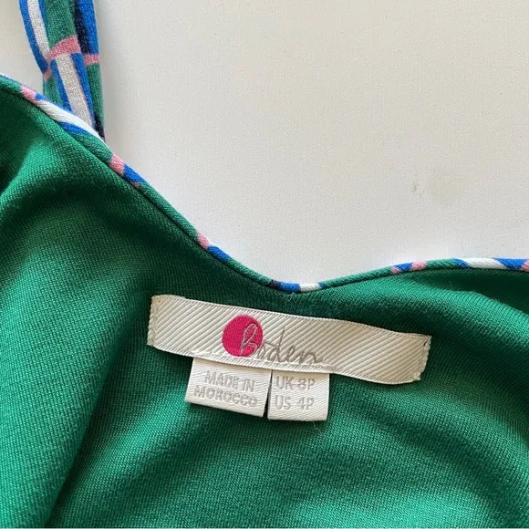 Boden Esmeralda Jersey Forest Green Geometric Facade Belt Dress 4P Cap Sleeve