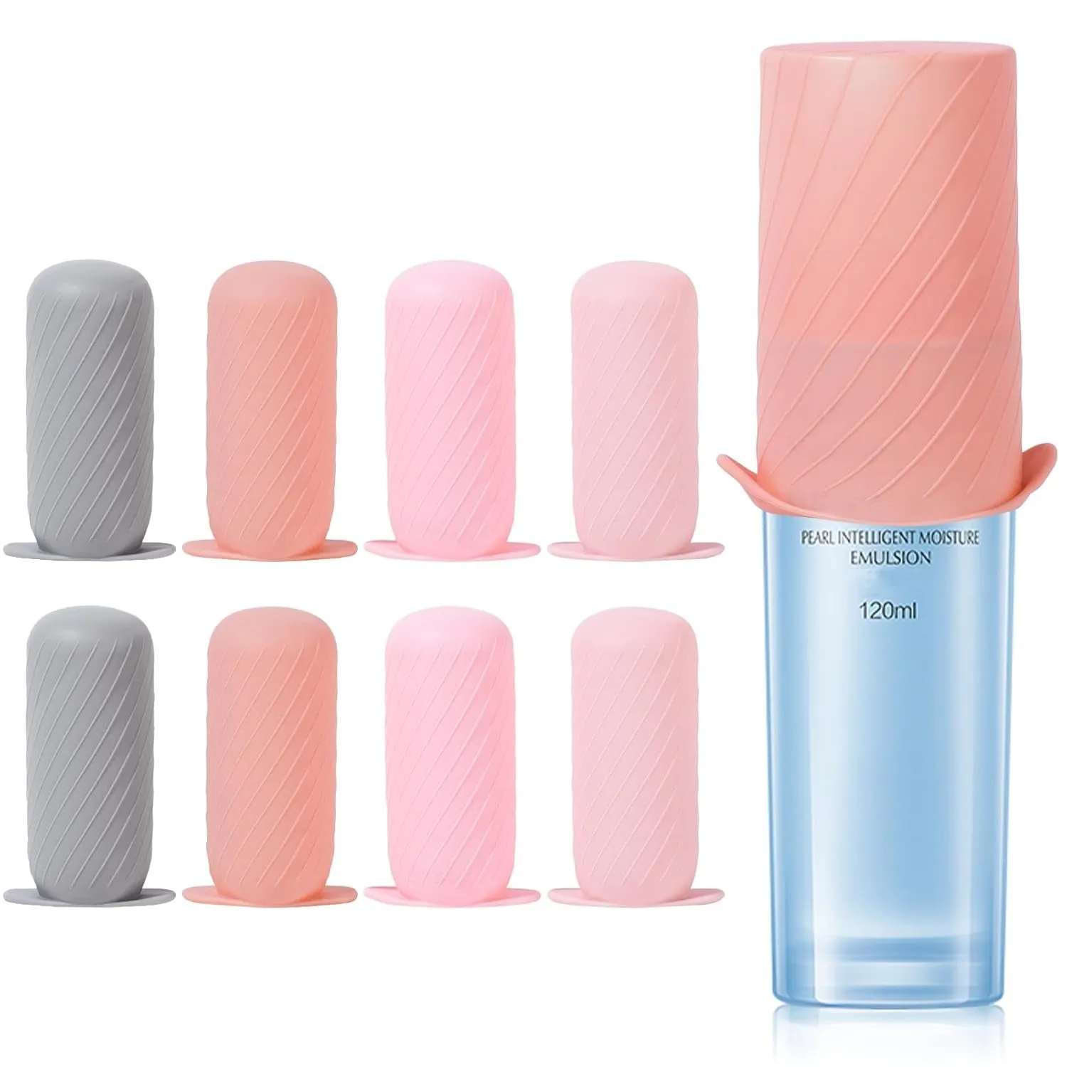 Bottle Covers for Travel, Elastic Sleeves for Leak Proofing, Travel Size Container Silicone Toiletry Sleeves, Leak Locks Travel Accessories for Shampoo Conditioner Wash Body Bottles (8Pack)