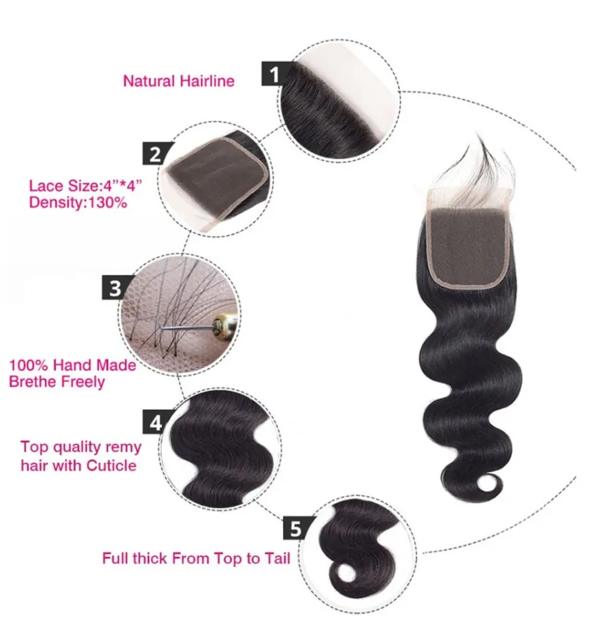 Brazilian Body Wave 4 Bundles With 4×4 Closure  MYLOCKME