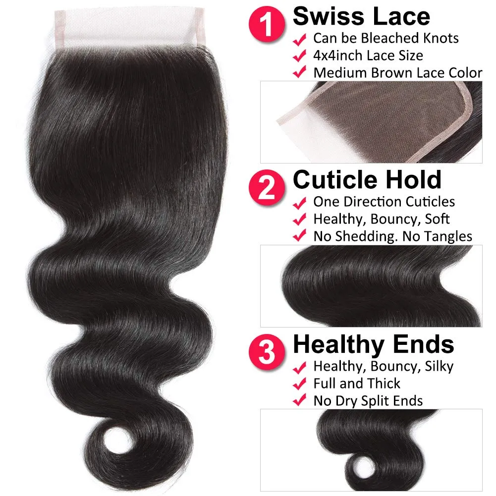 Brazilian Body Wave 4 Bundles With 4×4 Closure  MYLOCKME