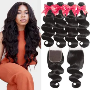 Brazilian Body Wave 4 Bundles With 4×4 Closure  MYLOCKME