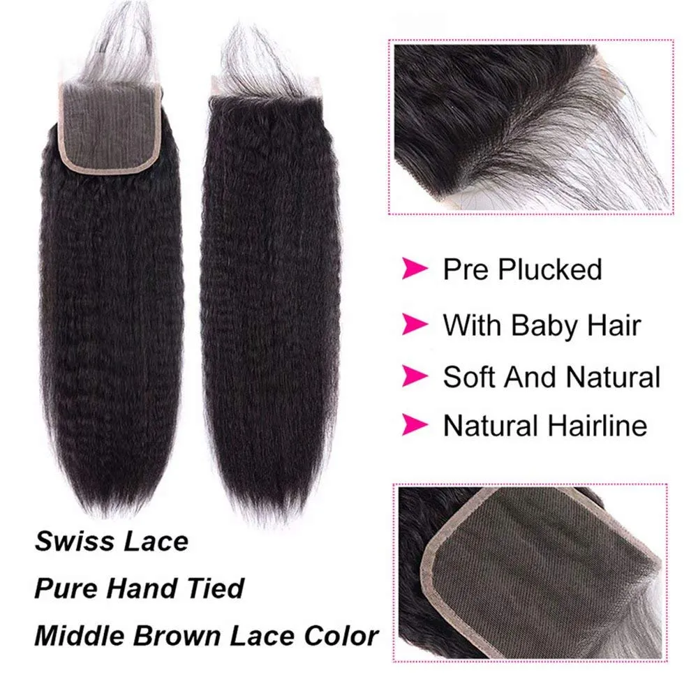 Brazilian Kinky Straight Bundles With 4×4 Closure 10A Grade 100% Human Remy Hair MYLOCKME