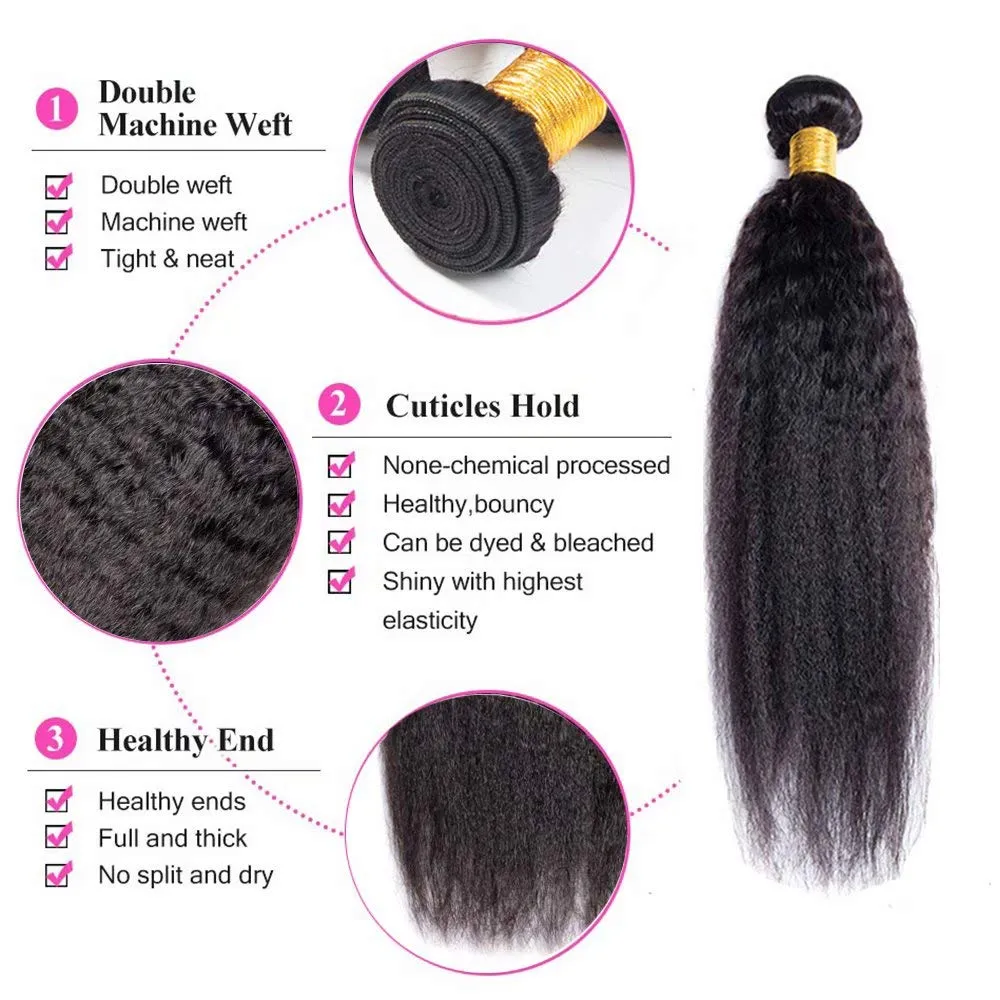 Brazilian Kinky Straight Bundles With 4×4 Closure 10A Grade 100% Human Remy Hair MYLOCKME