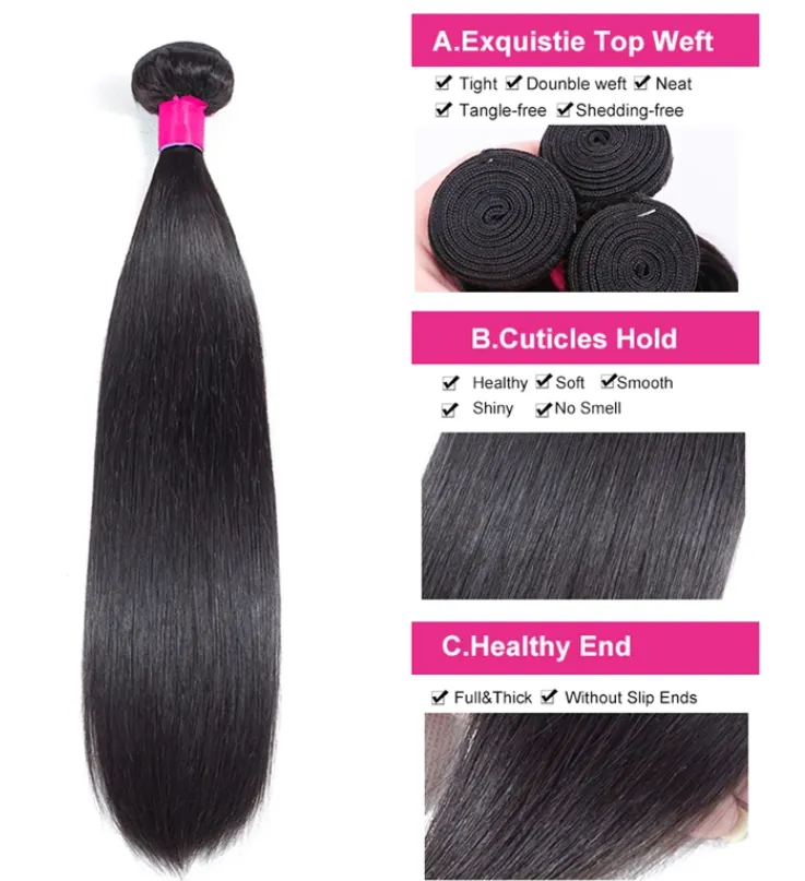Brazilian Straight 4 Bundles With 4×4 Lace Closure 10A Grade 100% Human Remy Hair MYLOCKME
