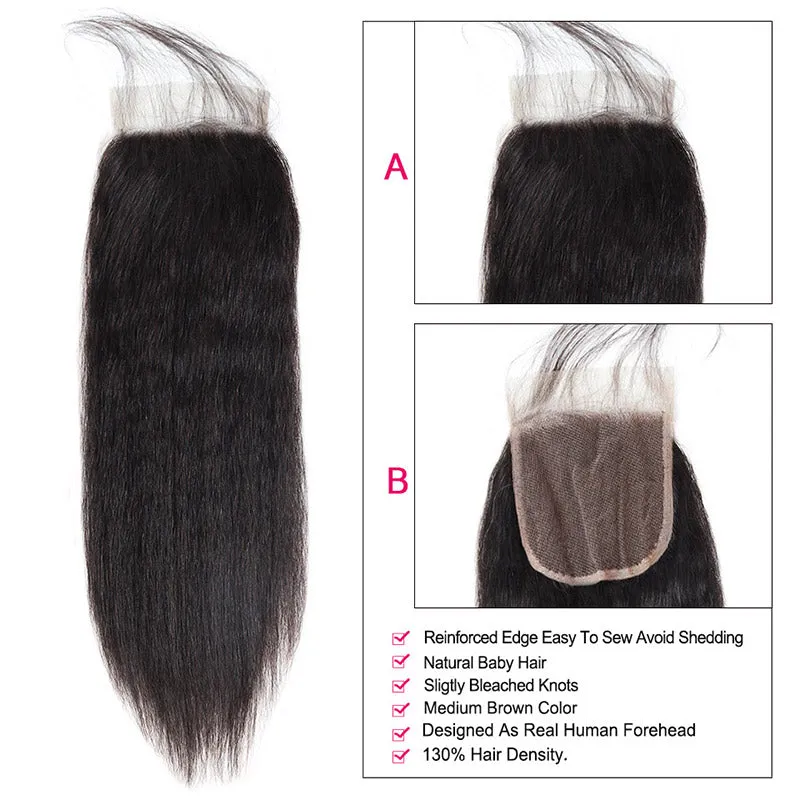 Brazilian Yaki Straight 4"x4" Lace Closure