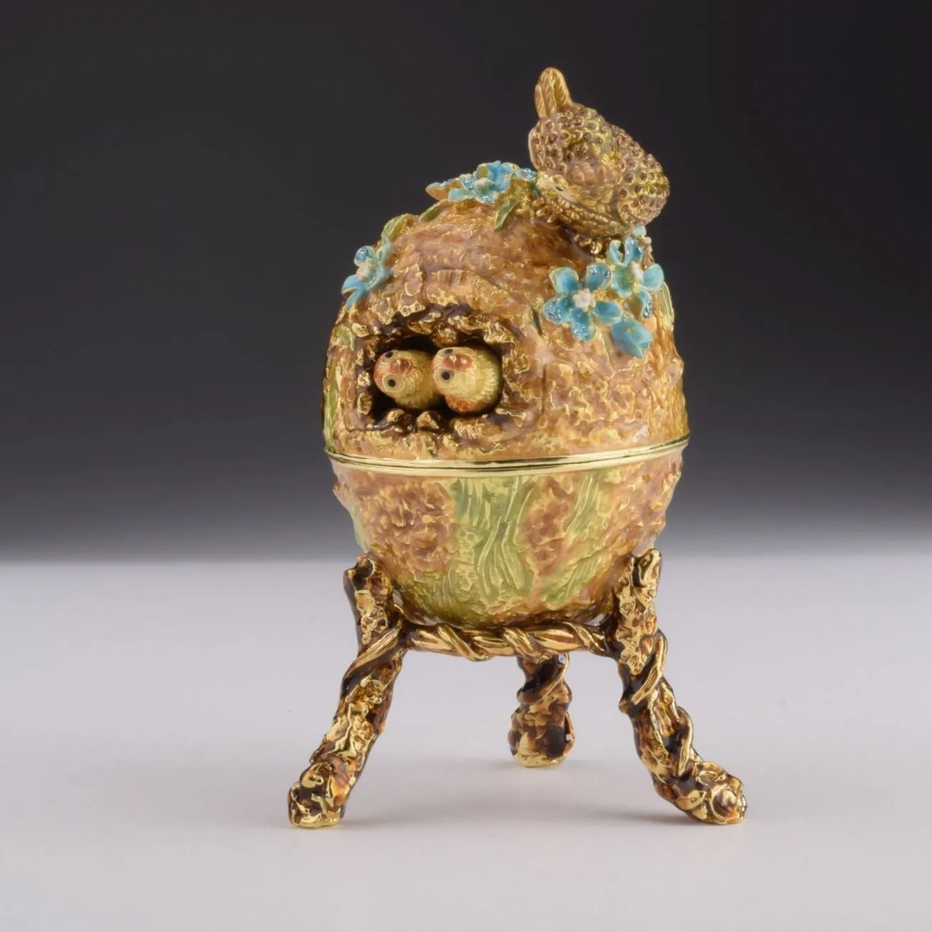 Brown Faberge Egg with Owls Nest