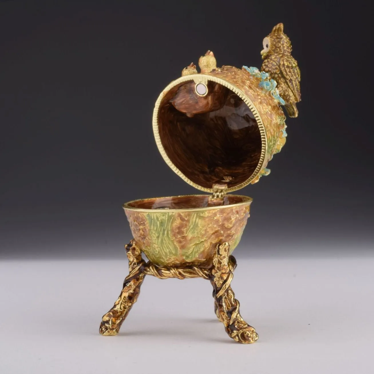 Brown Faberge Egg with Owls Nest