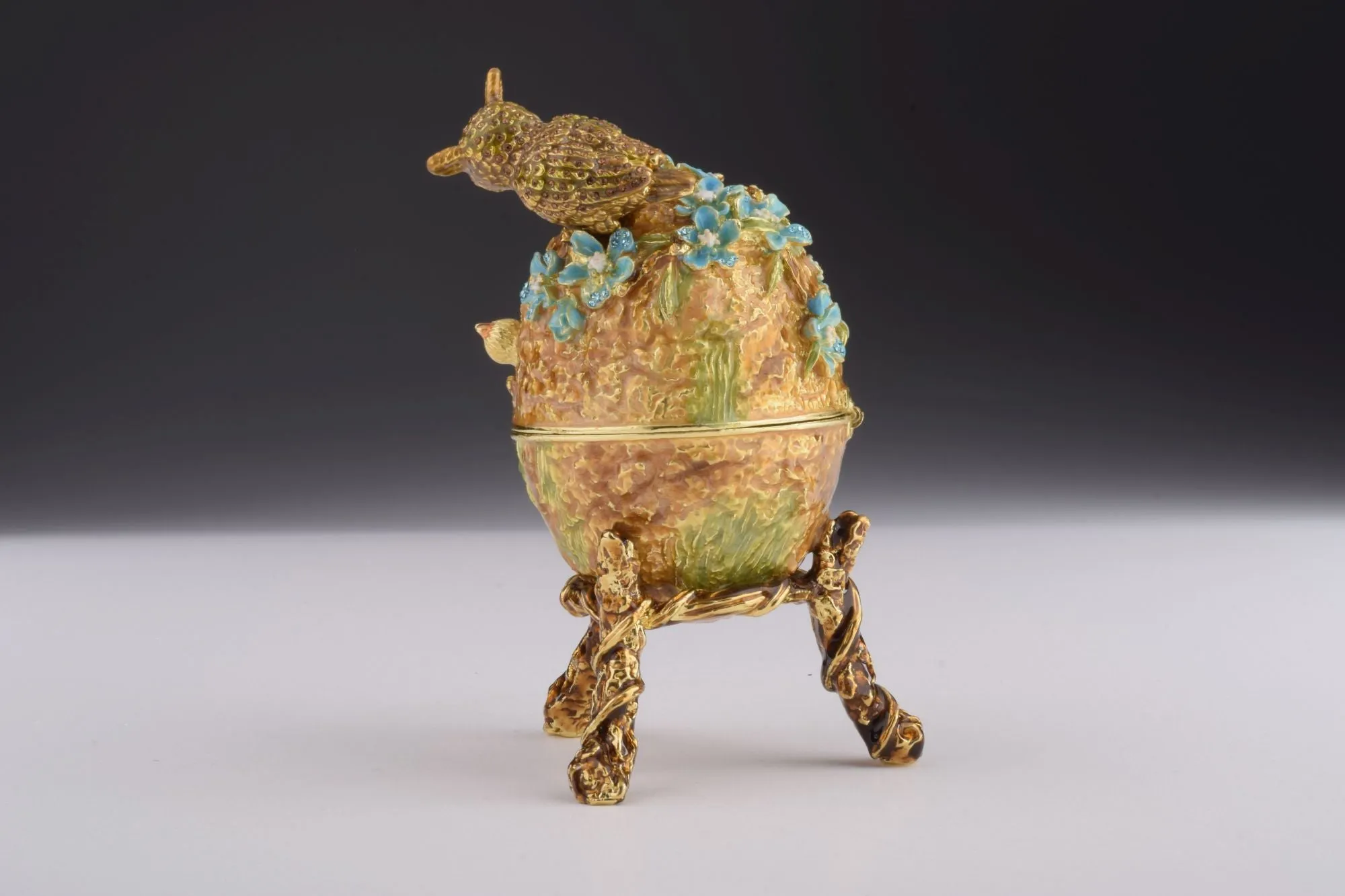 Brown Faberge Egg with Owls Nest