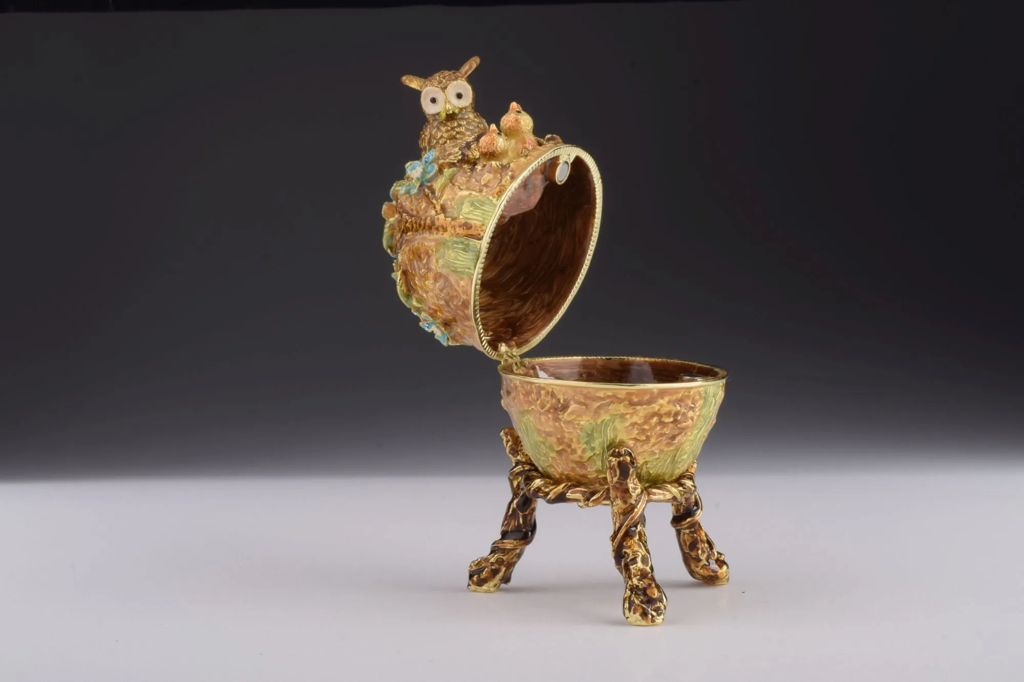 Brown Faberge Egg with Owls Nest