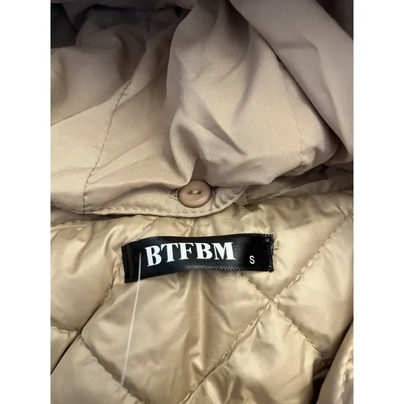 BTFBM Women Button Down Quilted Jacket Coat Winter Fashion Belted Removable Hood