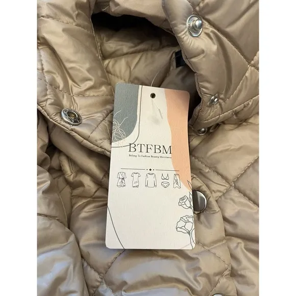 BTFBM Women Button Down Quilted Jacket Coat Winter Fashion Belted Removable Hood