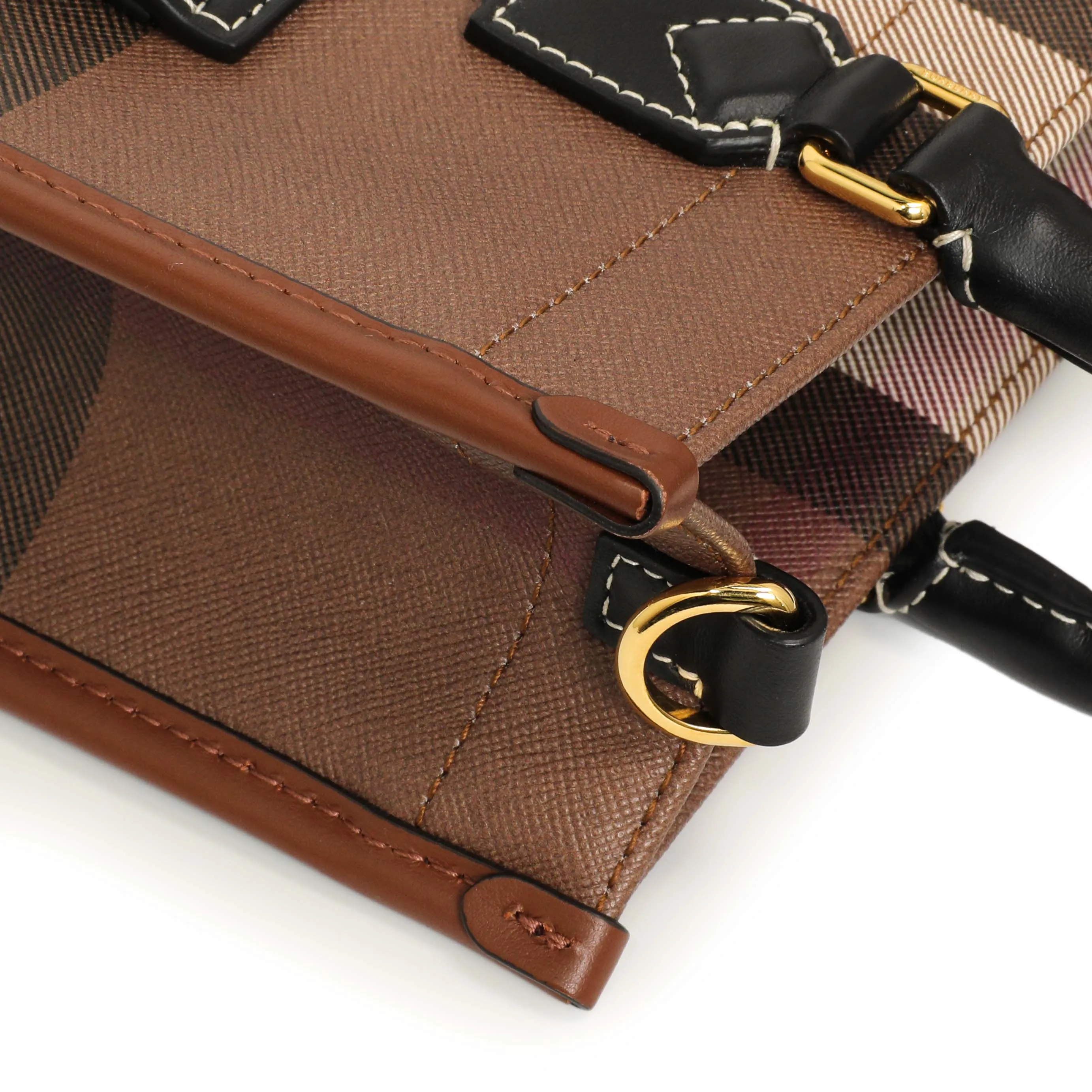 Burberry Dark Birch Brown E-Canvas Check Calfskin Mini Freya Tote