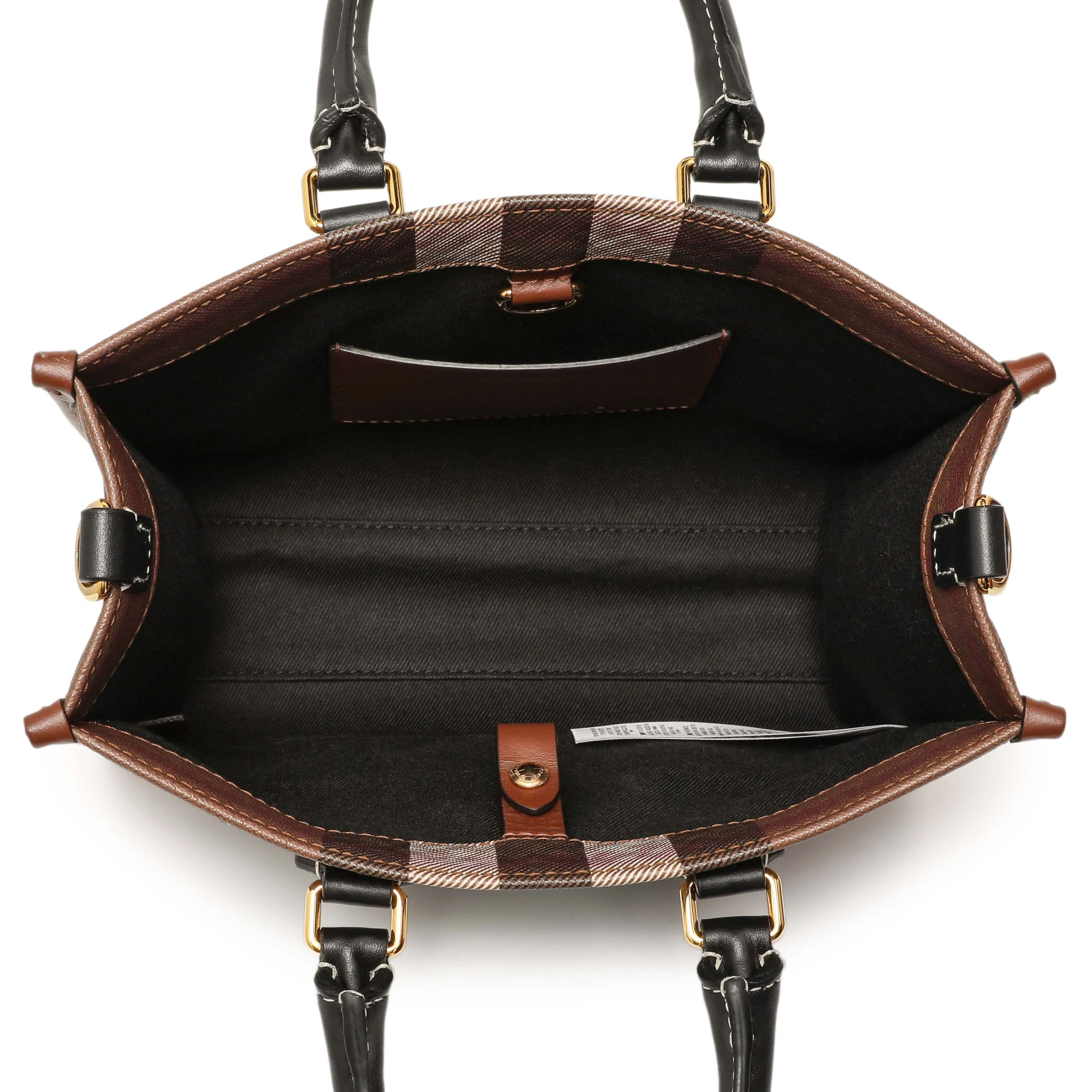 Burberry Dark Birch Brown E-Canvas Check Calfskin Mini Freya Tote
