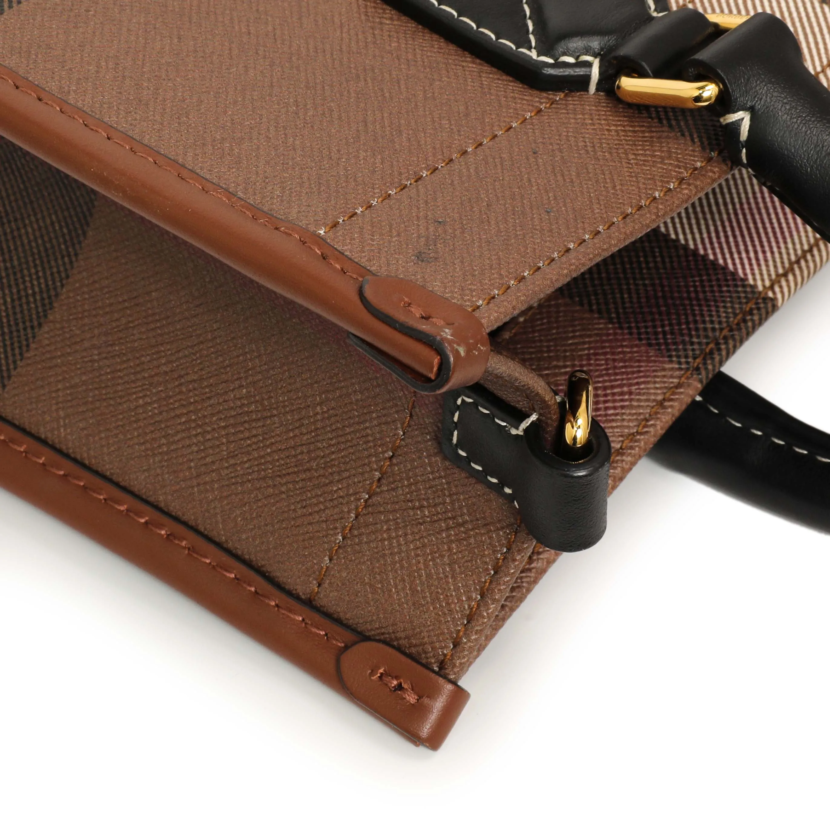 Burberry Dark Birch Brown E-Canvas Check Calfskin Mini Freya Tote