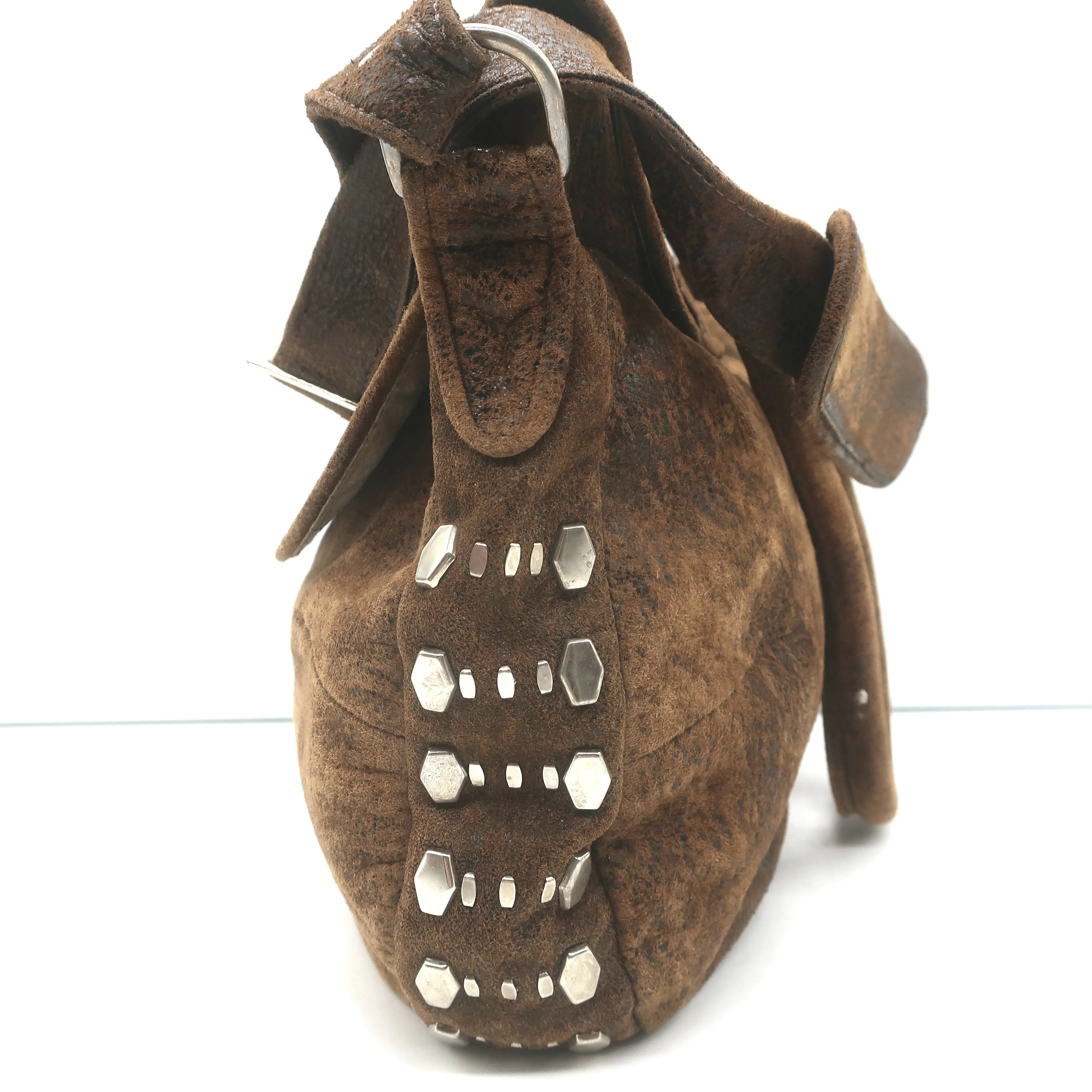 Calleen Cordero Medium Studded Crossbody Flap Bag Brown Distressed Leather