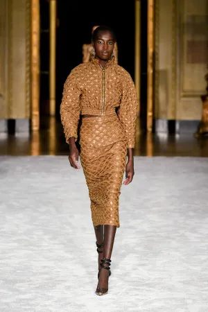 Camel Quilted Pencil Skirt