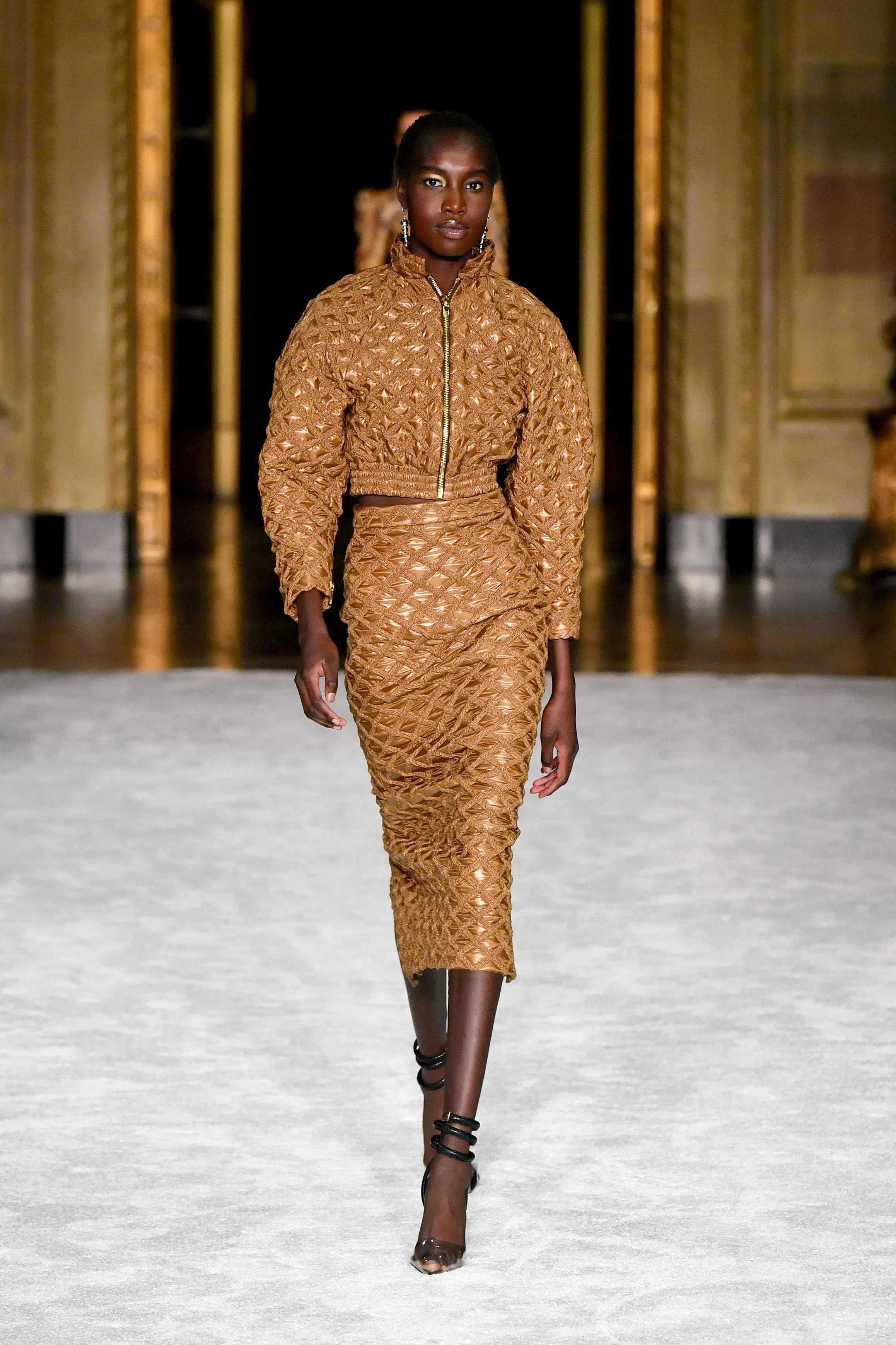Camel Quilted Pencil Skirt