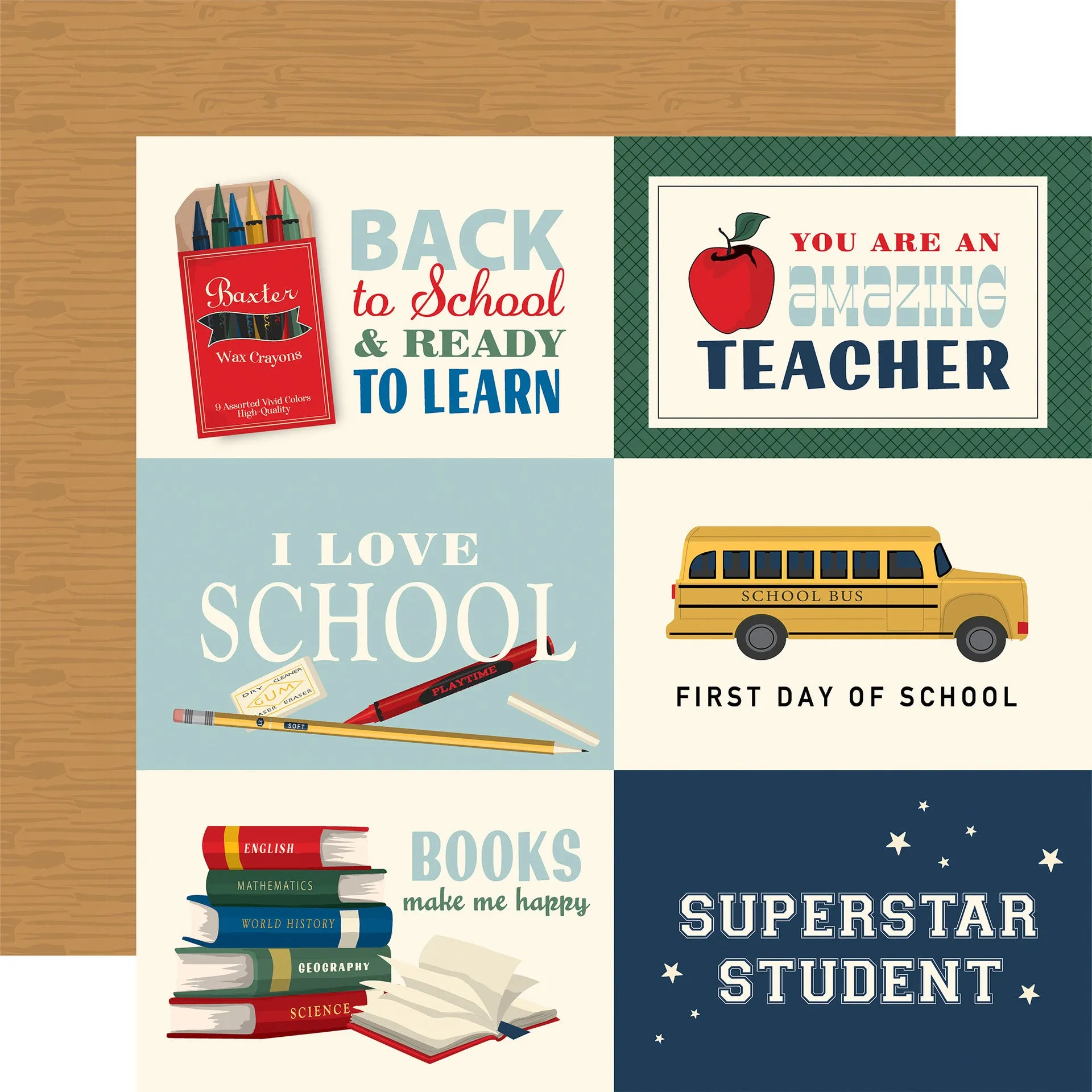 Carta Bella - Back To School - 12x12 Single Sheet / 6x4 Journaling Cards